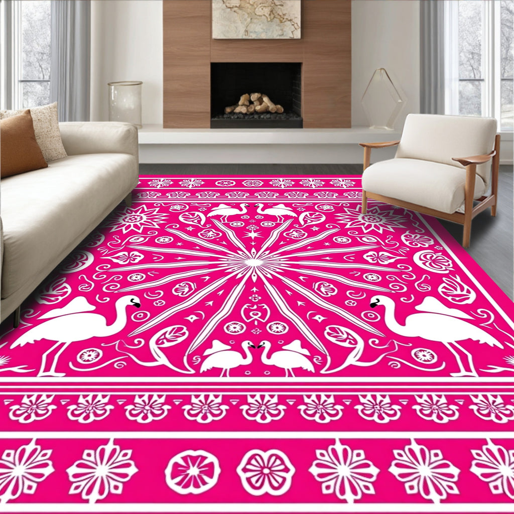 Vibrant Pink Flamingo Floral Radiance Rug