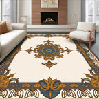 Ornate Gold Blue Medallion Frame Rug