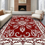 Rich Red Floral Medallion Border Rug