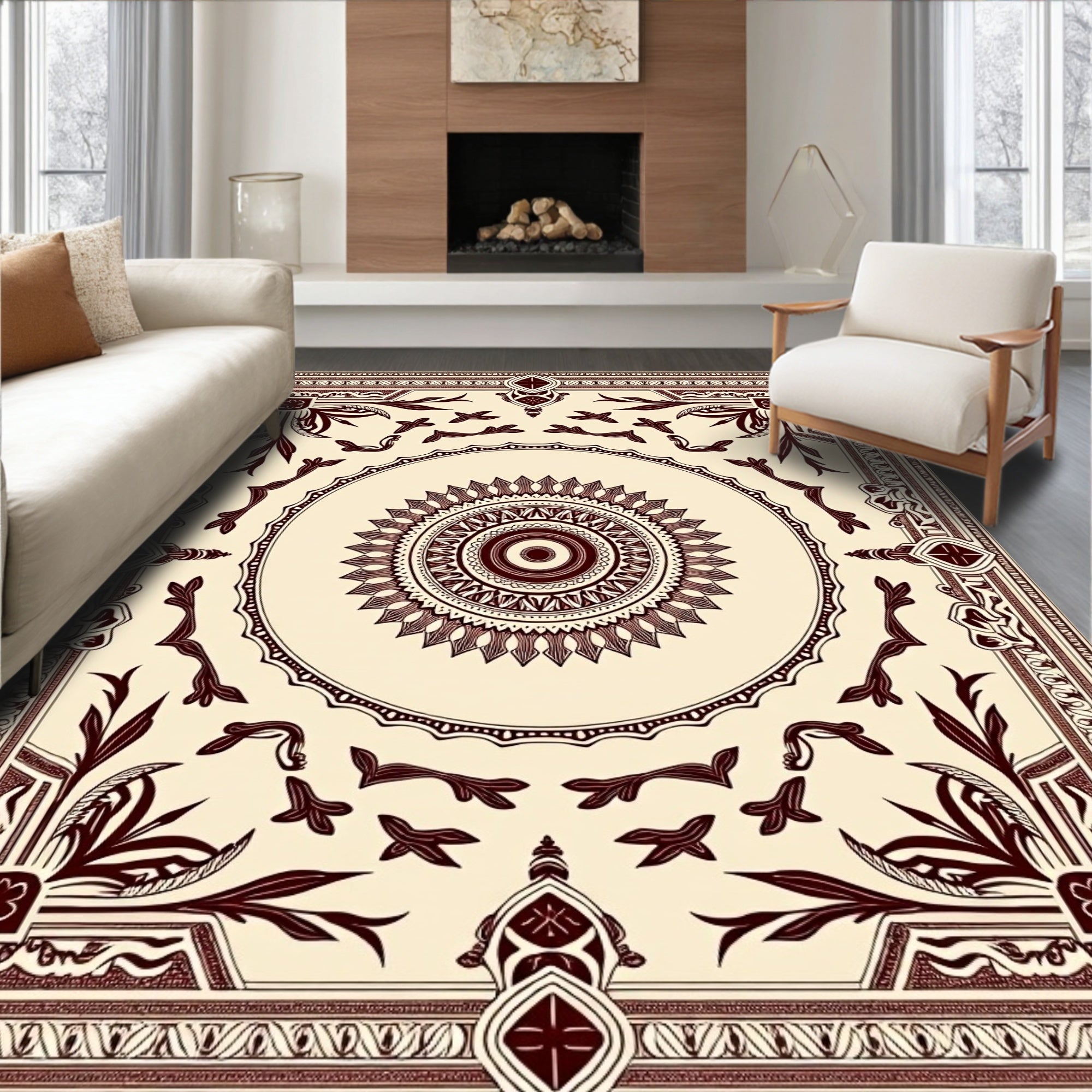 Deep Burgundy Classic Floral Medallion Rug