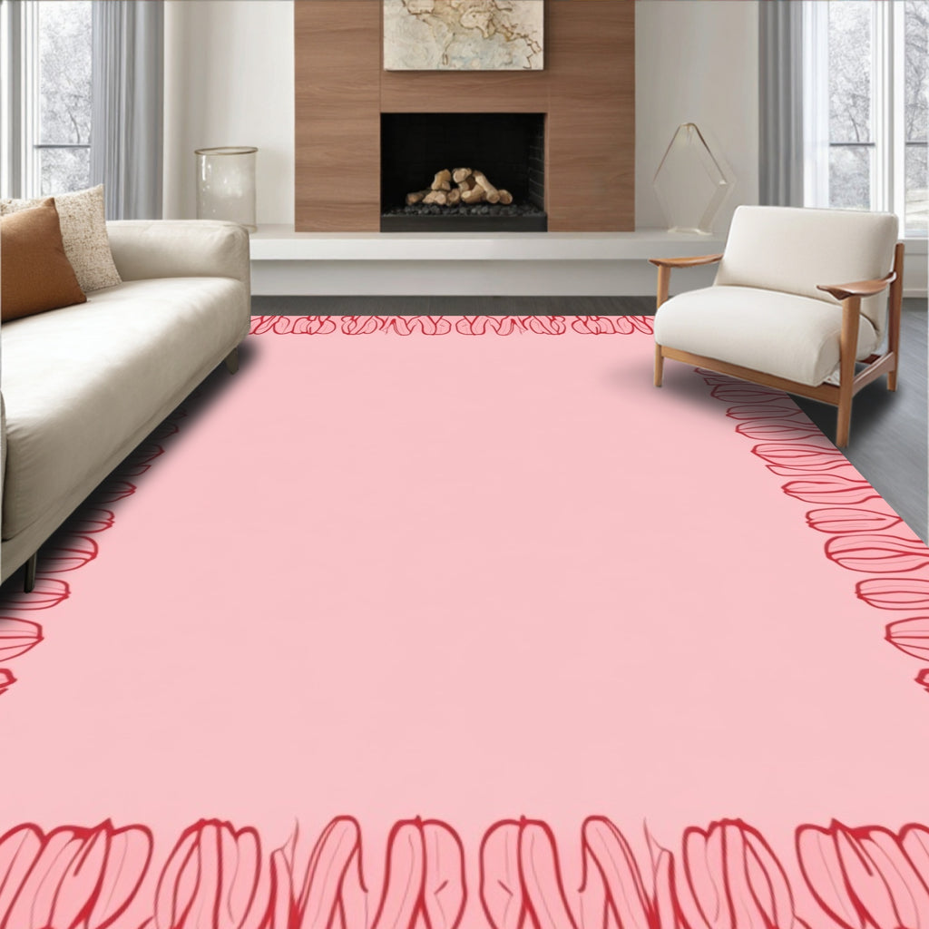 Blooming Red Floral Outline Border Rug
