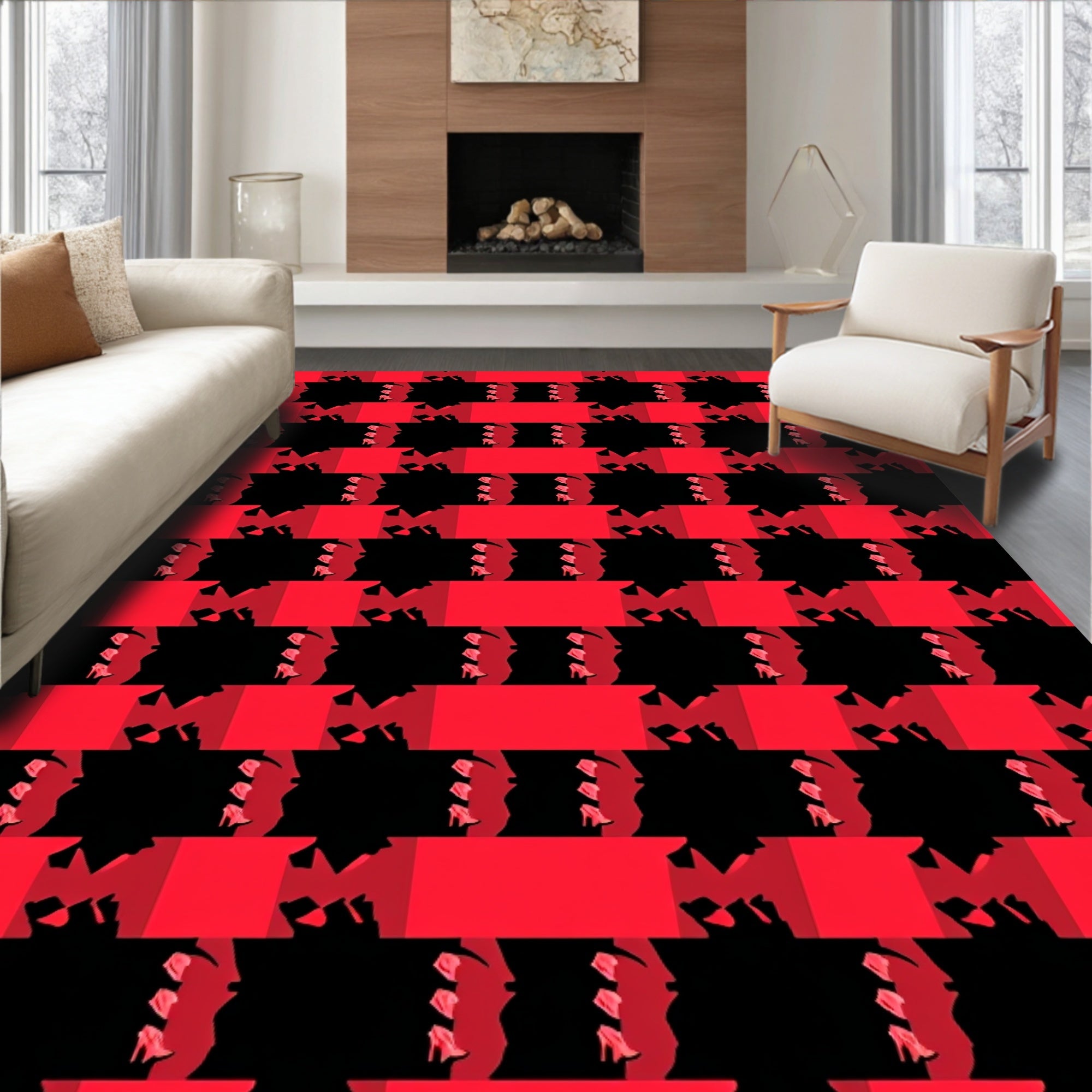 Bold Red Geometric Silhouette Rug