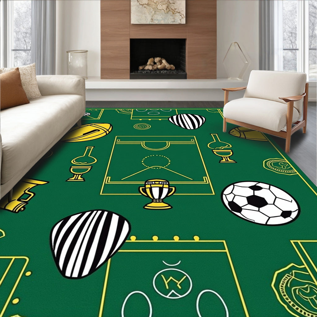 Green Yellow Sports Playfield Trophy Rug