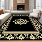 Black Cream Red Ornate Scroll Garden Rug