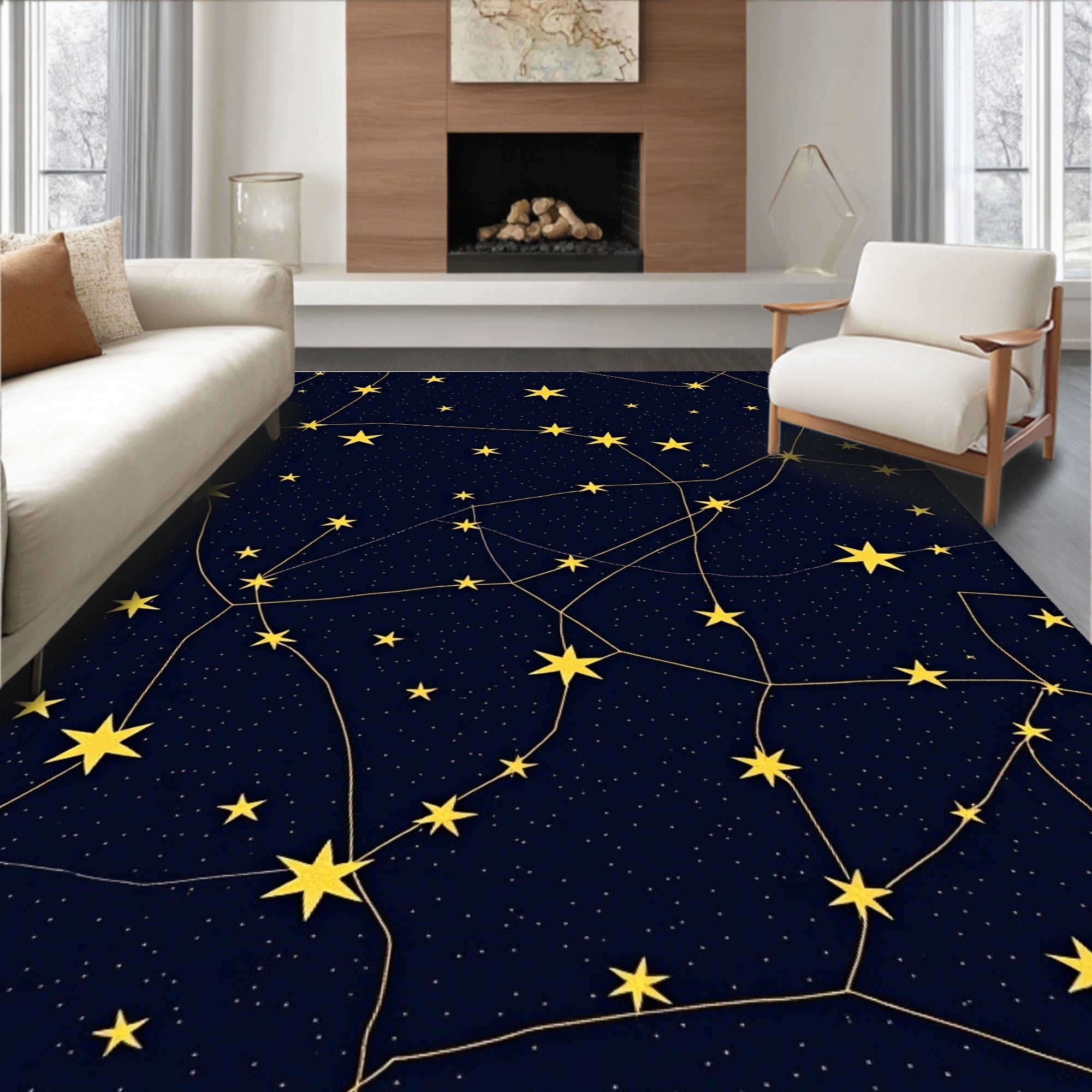 Golden Starry Celestial Night Backdrop Rug