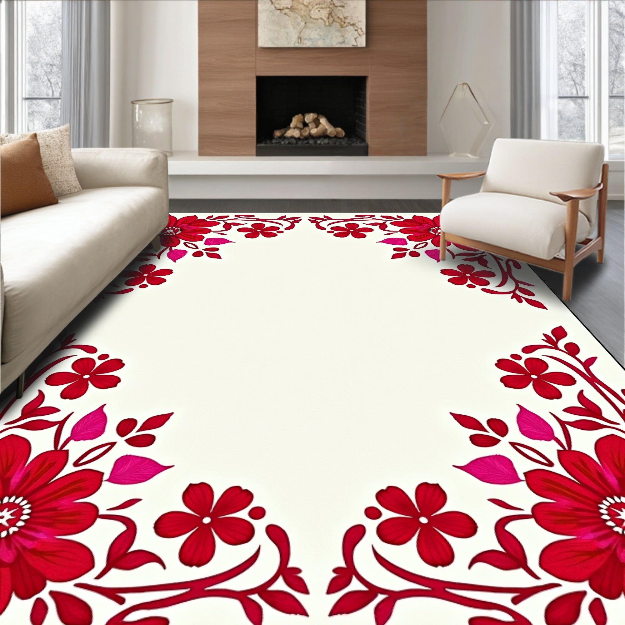 Crimson floral border red vines Rug