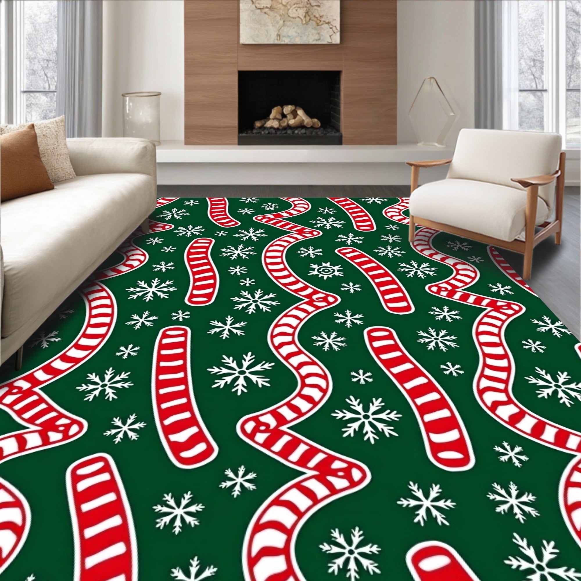 Red Candy Cane Snowflakes Tangle Rug