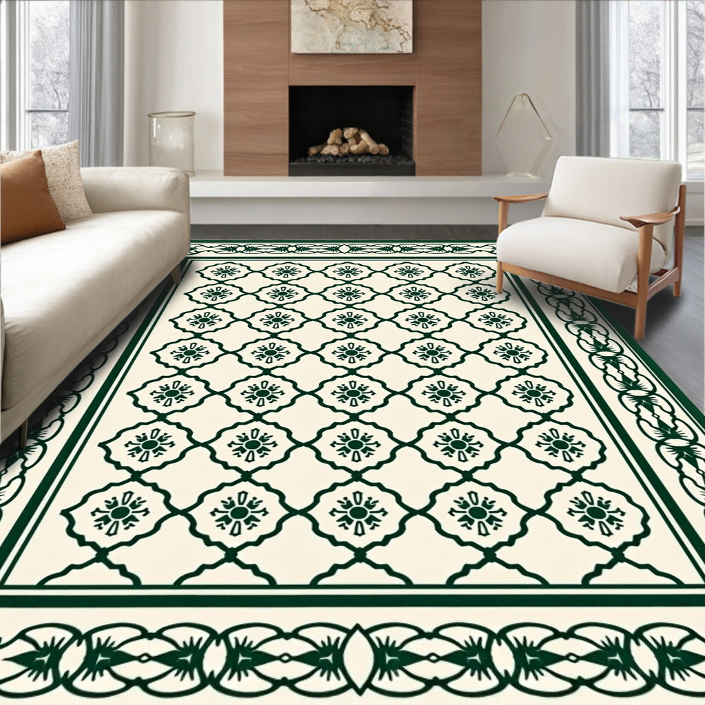 Emerald Green Floral Medallion Lattice Rug