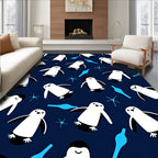 Cute Penguin Navy Blue Playful Elements Rug