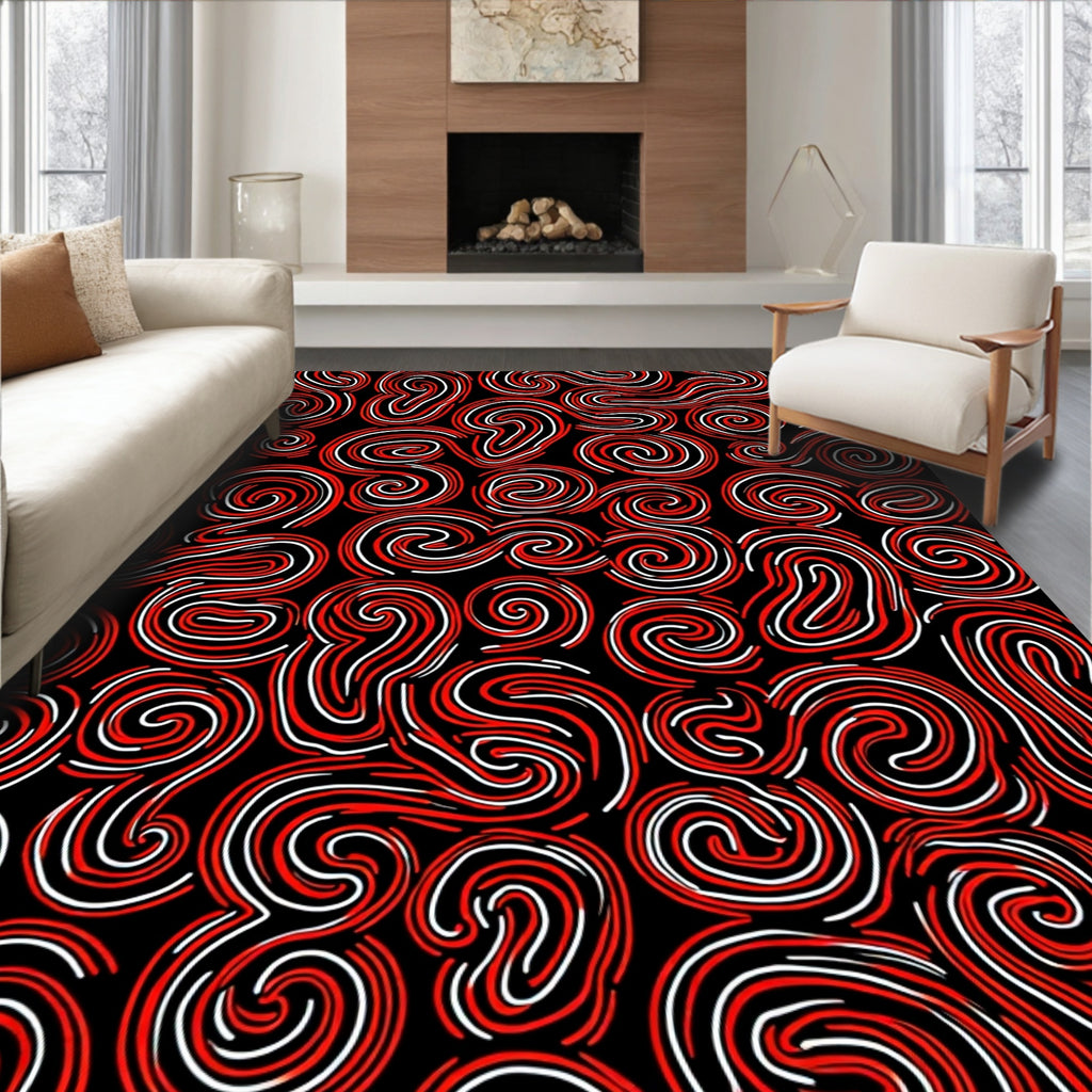 Bold Red Swirls Abstract Harmony Rug
