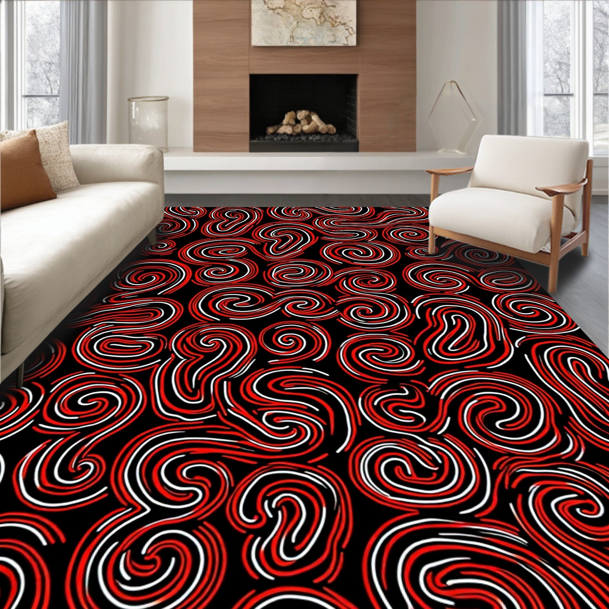 Bold Red Swirls Abstract Harmony Rug