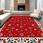 Red Snowflake Winter Holly Border Rug
