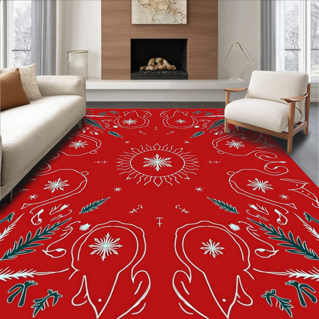 Crimson Sun Star Foliage Medallion Rug
