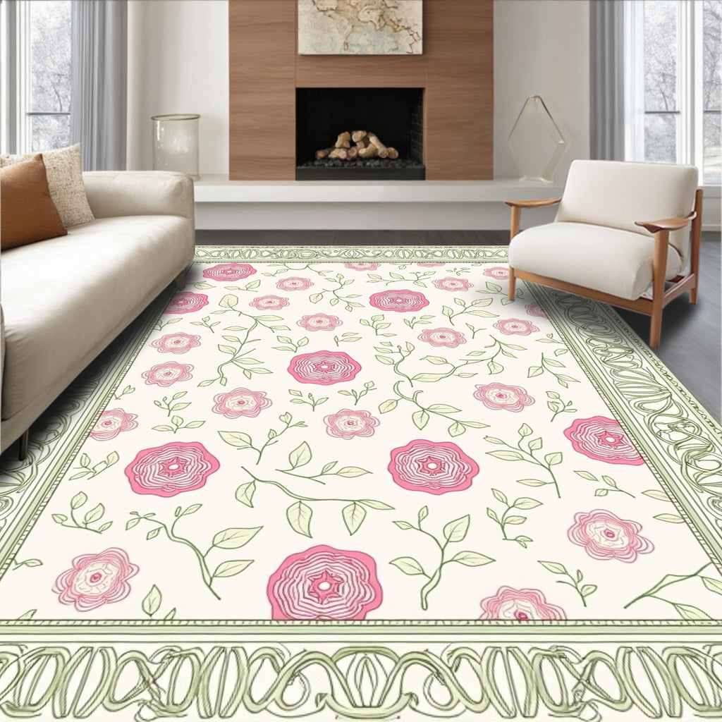 Art Nouveau Pink Rose Garden Rug