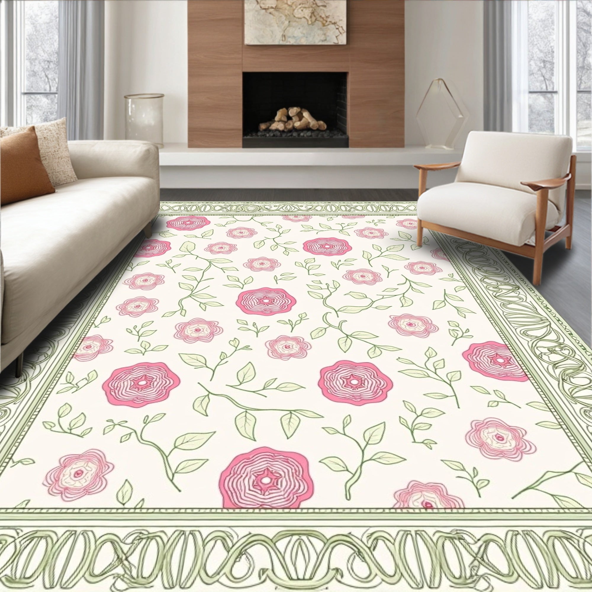 Art Nouveau Pink Rose Garden Rug