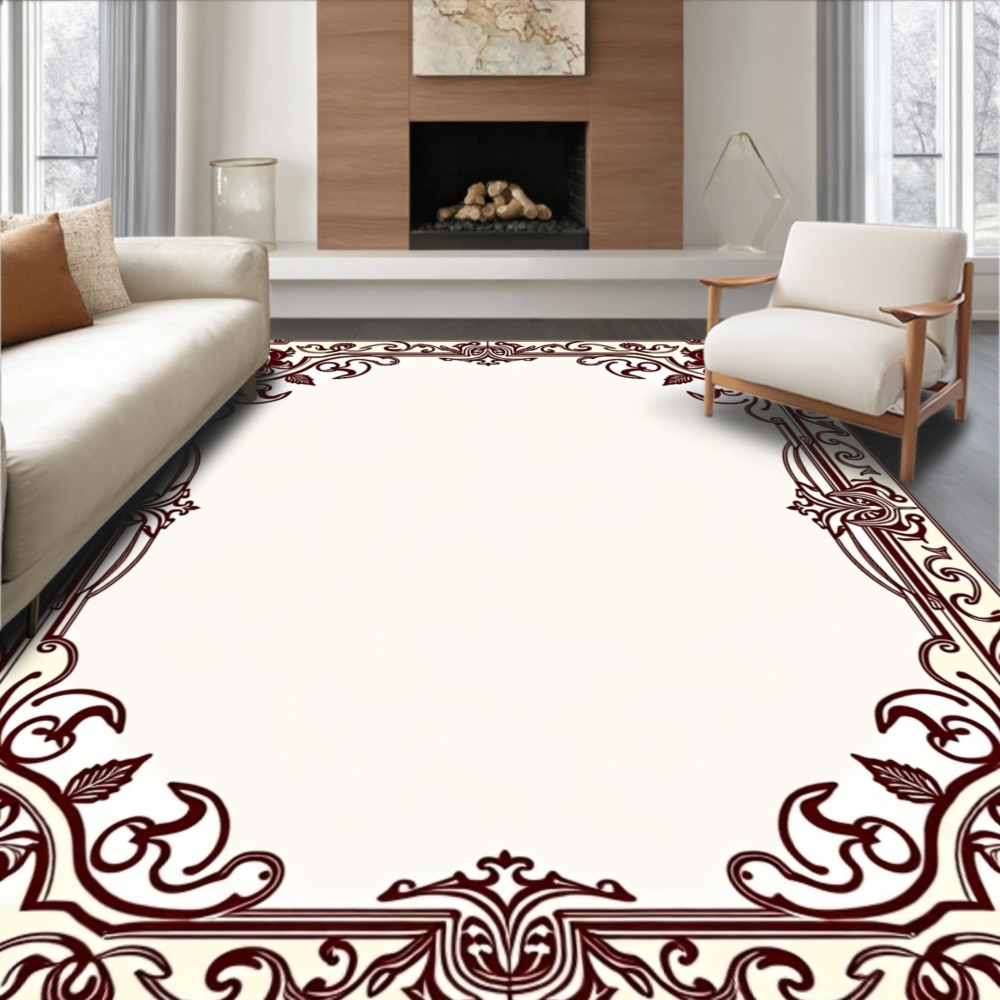 Ornate Burgundy Floral Archway Rug