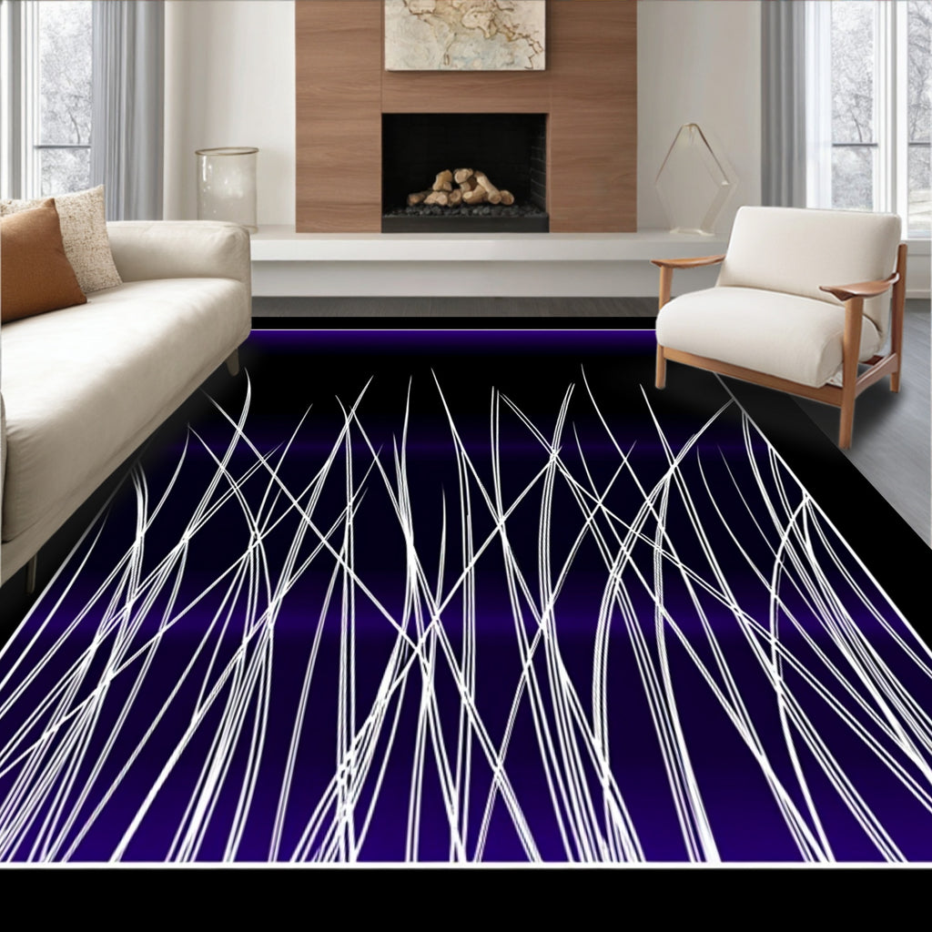 White Tall Grass Dark Purple Swirl Rug