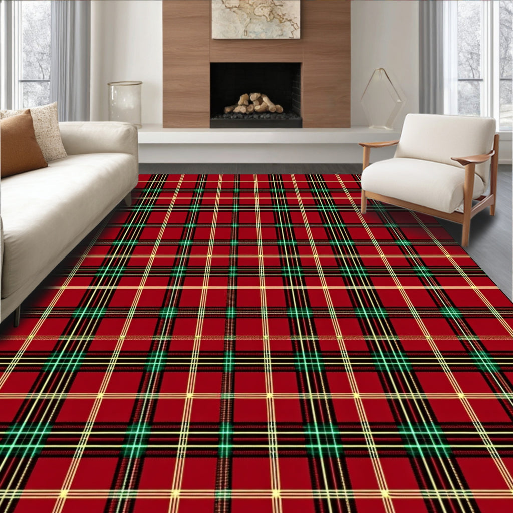 Classic Red Green Plaid Checkered Rug