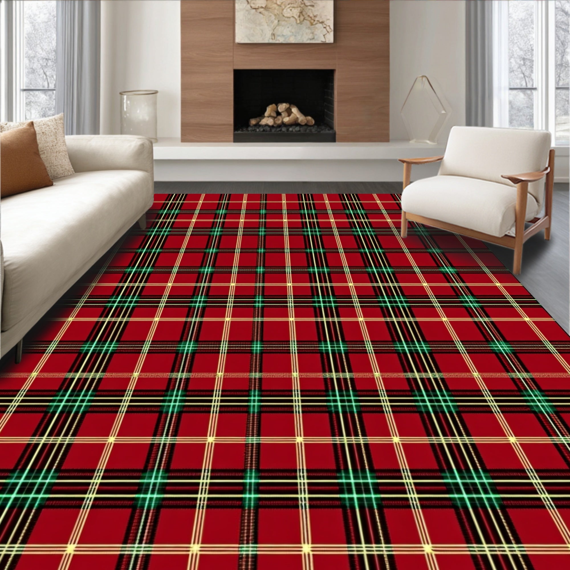 Classic Red Green Plaid Checkered Rug