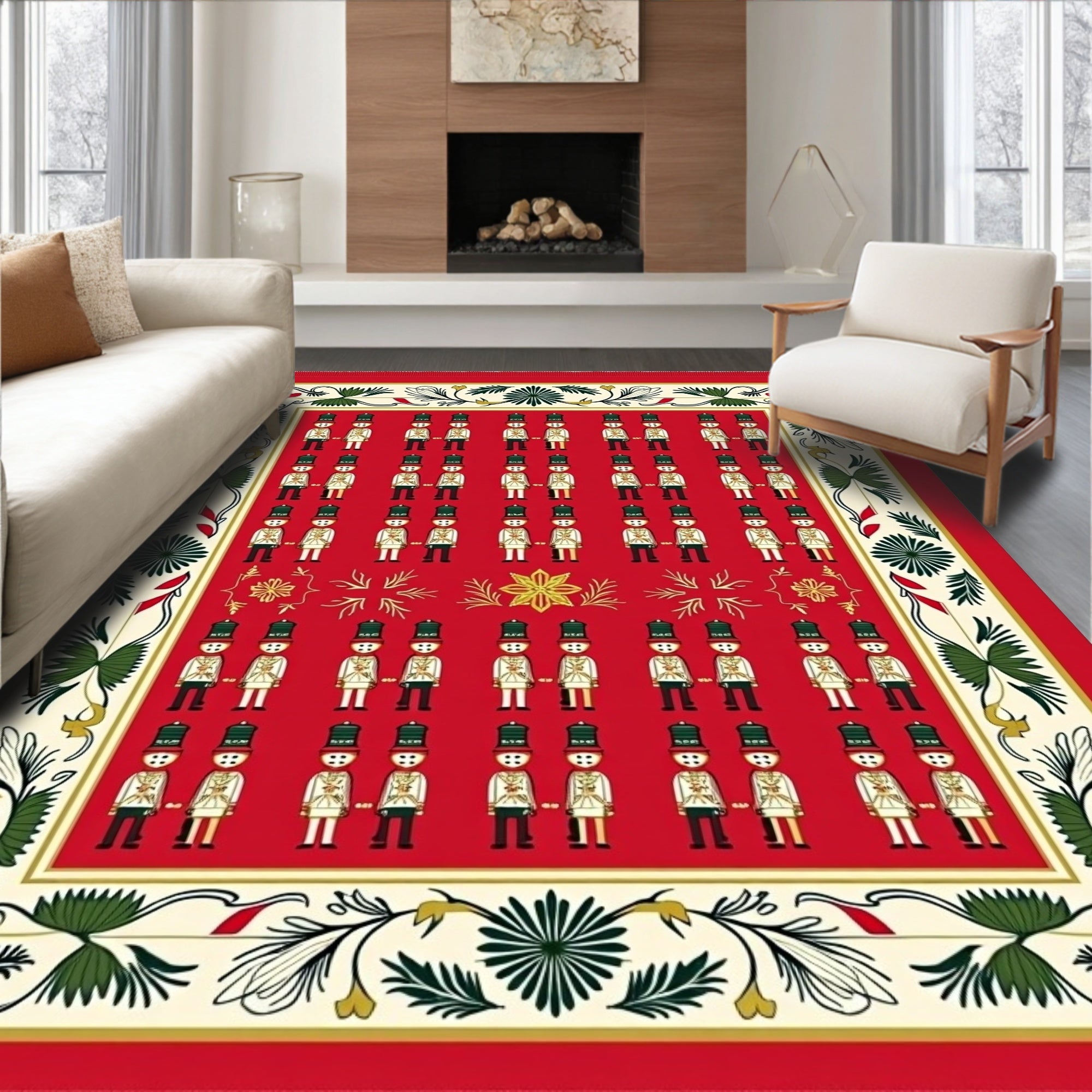 Crimson Soldier Motif Border Rug