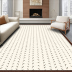 Cream Tan Vertical Dash Border Rug