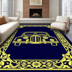 Golden Vintage Car Floral Border Rug