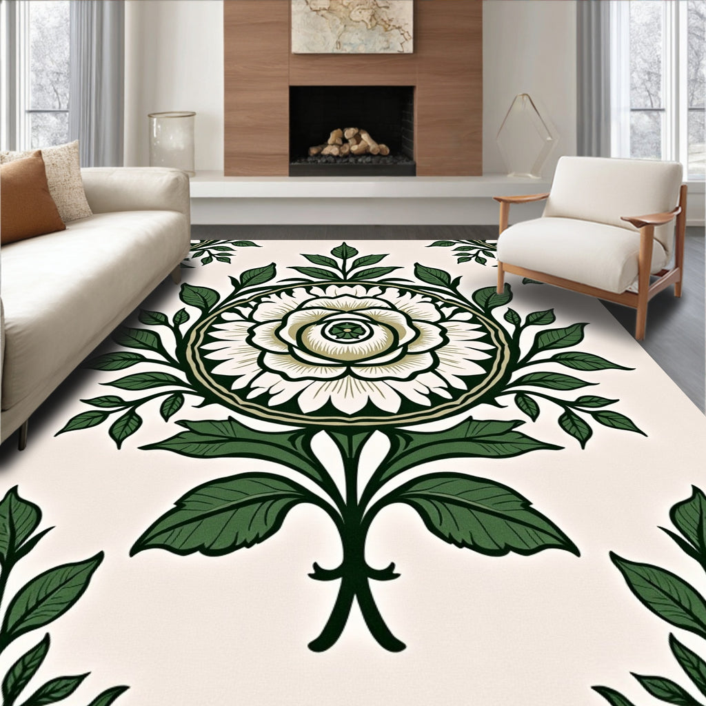 Ornate Verdant Leaf Bloom Rug