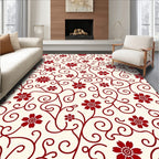 Crimson Floral Swirl Cream Rug