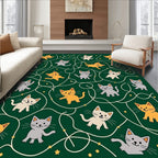 Playful Kittens Green Whimsical Maze Rug