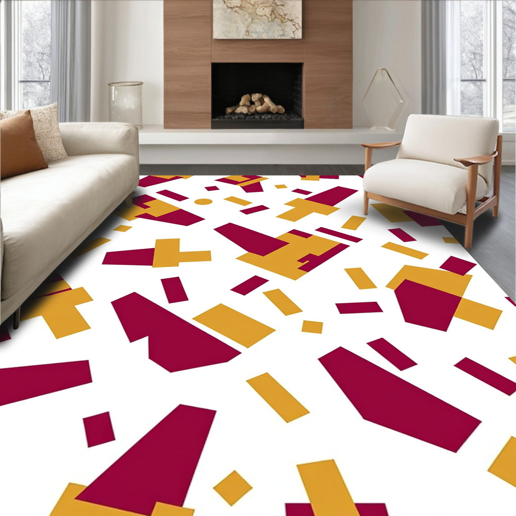 Crimson Gold Geometric Collage Rug
