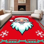 Joyful Red Santa Snowflake Border Rug