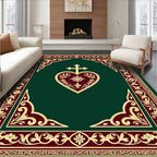 Deep Green Crimson Heart Cross Rug