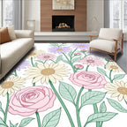 Pastel Floral Garden Daisy Rose Rug