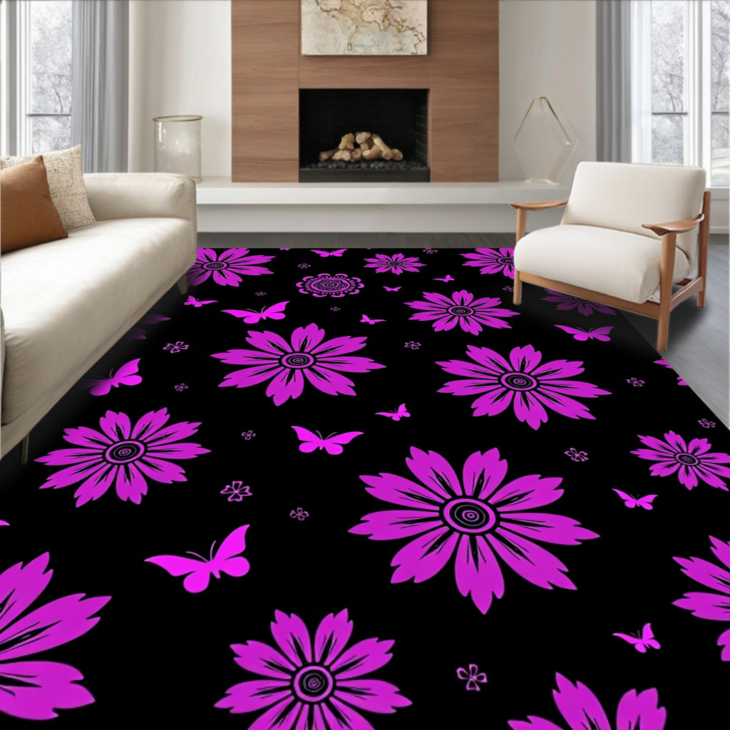 Vibrant Fuschia Floral Fluttering Butterfly Rug