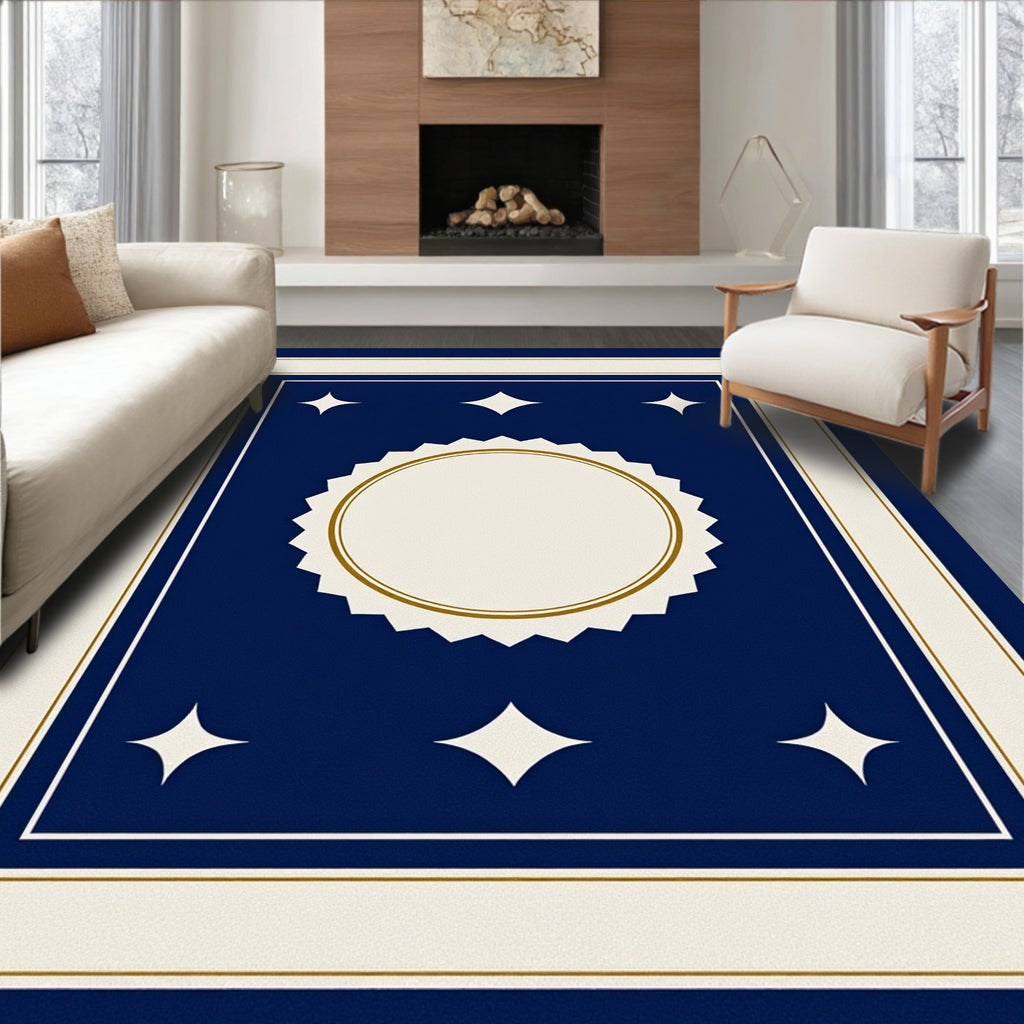 Navy Cream Diamond Star Medallion Rug