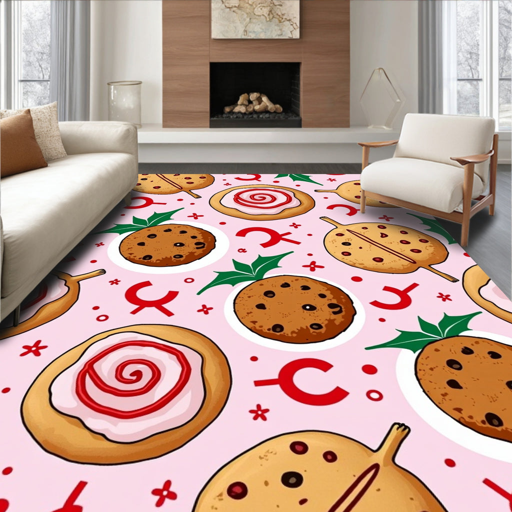 Pink Christmas Cookie Swirl Holly Rug
