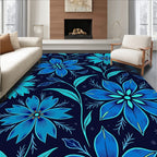 Deep Blue Floral Vine Botanical Rug