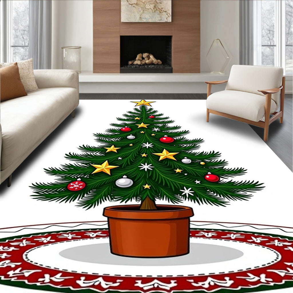 Festive Christmas Tree Ornamented Star Rug