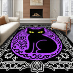 Mystical Black Cat Purple Stars Rug