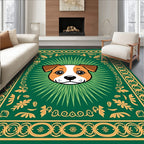 Cute Dog Green Golden Floral Square Rug