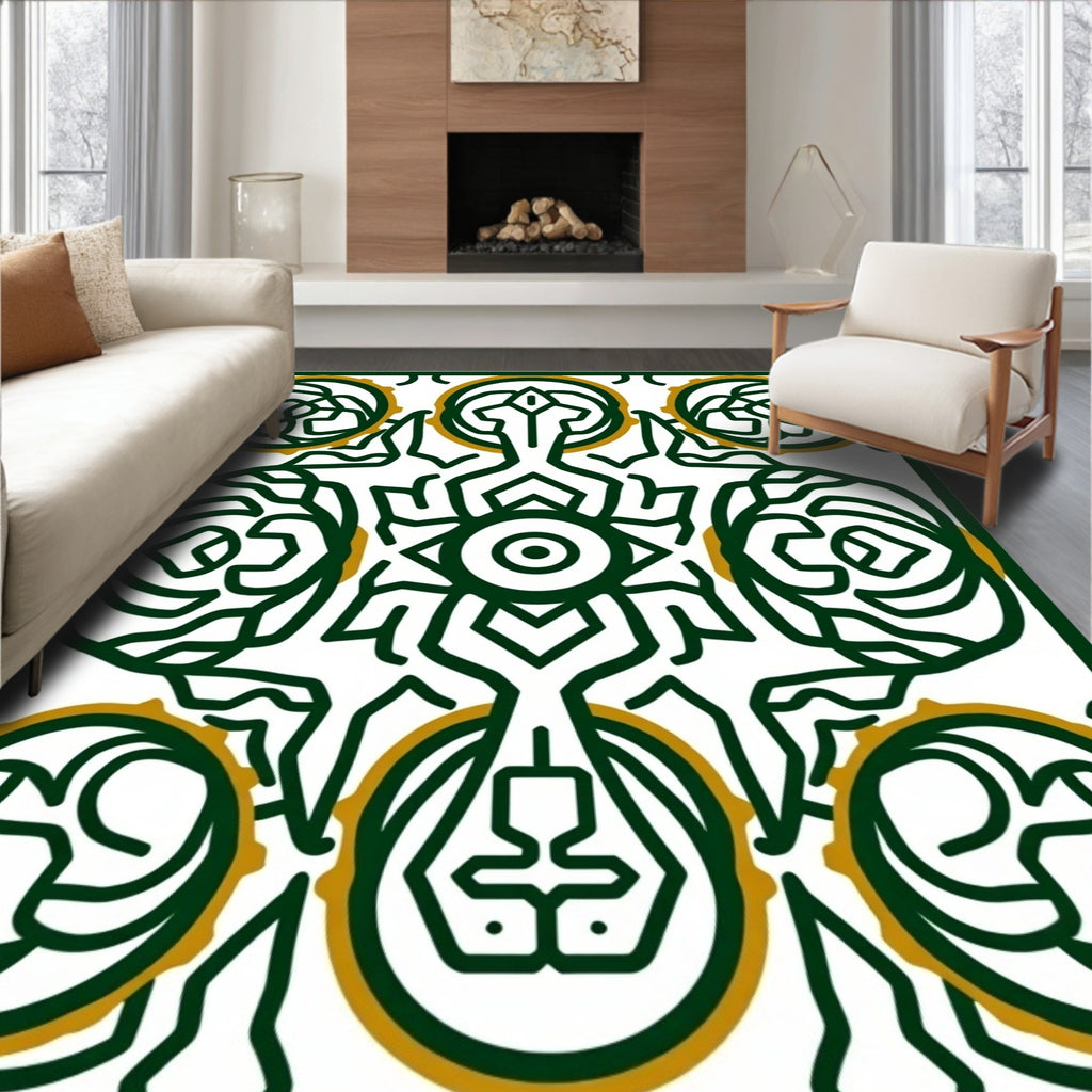 Emerald Gold Intricate Circular Mandala Rug