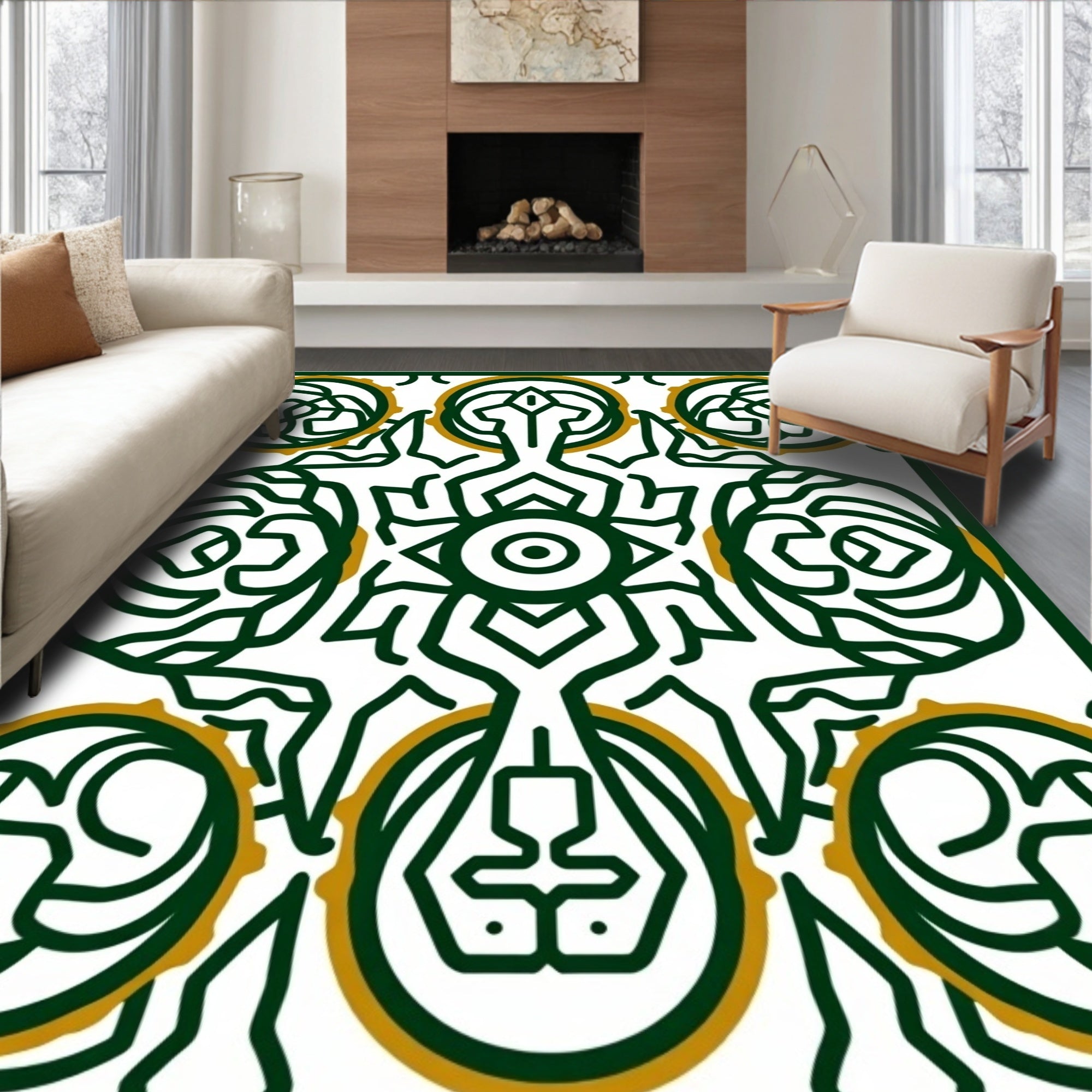 Emerald Gold Intricate Circular Mandala Rug