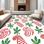 Red Green Swirl Candy Cane Leaves Rug