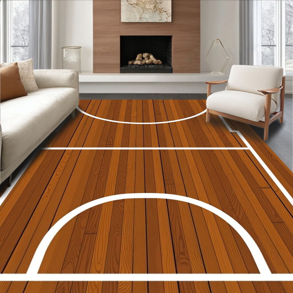 Wooden Court Geometric Lines Rug