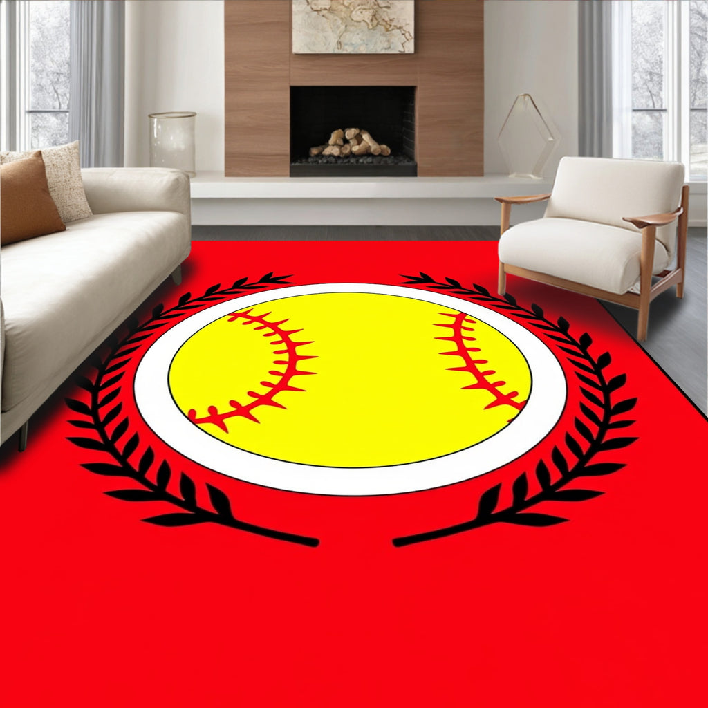 Bold Yellow Softball Red Wreath Rug