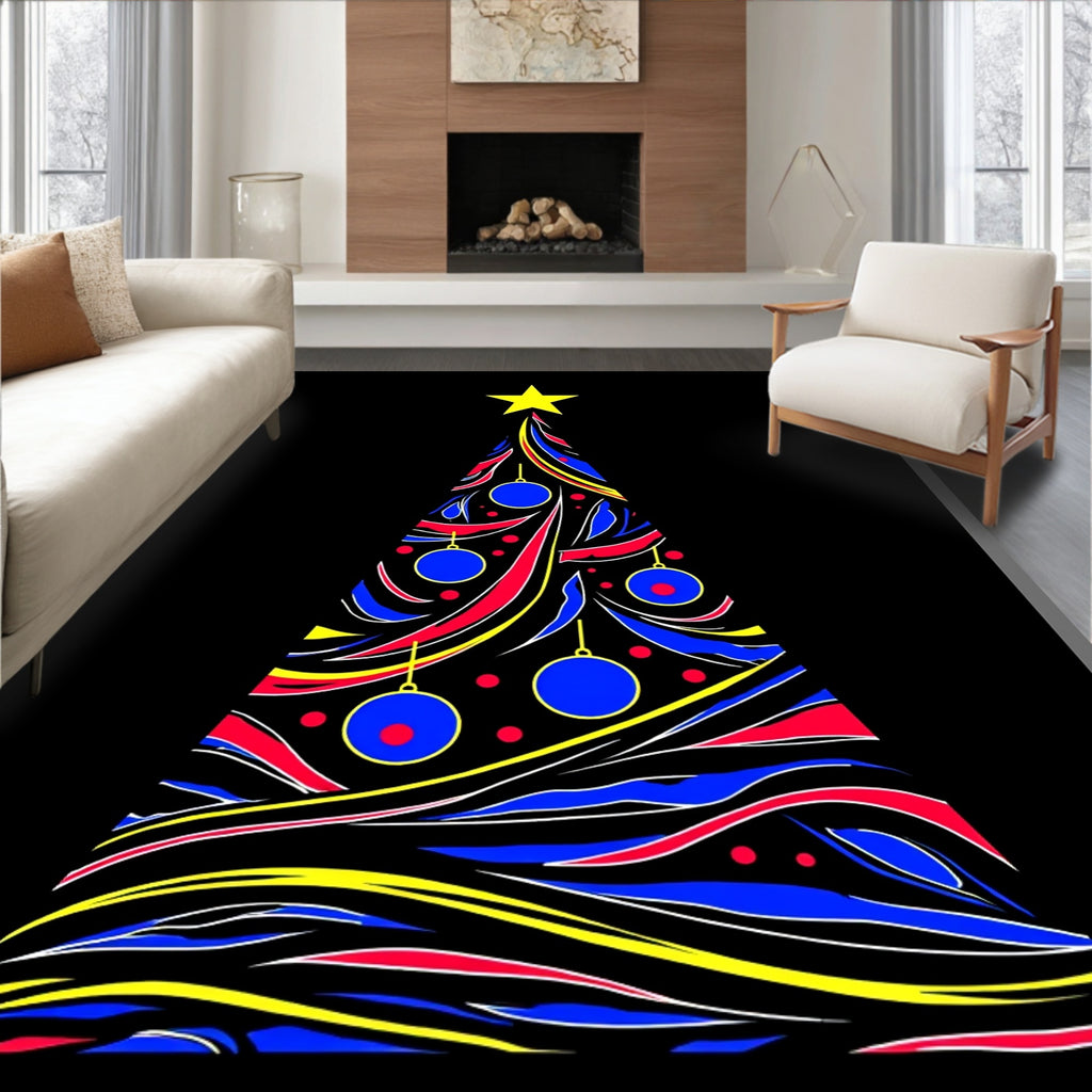 Vibrant Abstract Christmas Tree Ornaments Rug