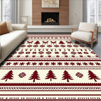 Festive Burgundy Trees and Stars Border Rug