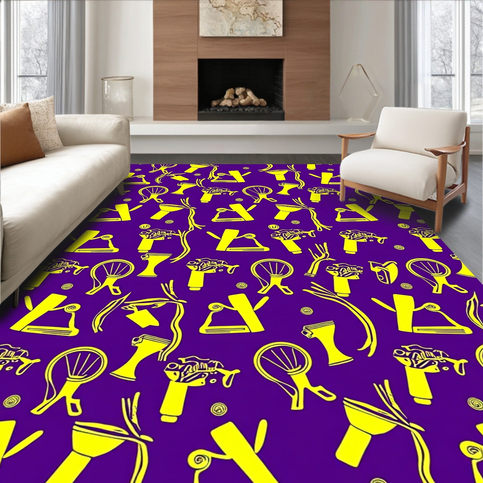 Bright Yellow Geometric And Organic Forms Rug