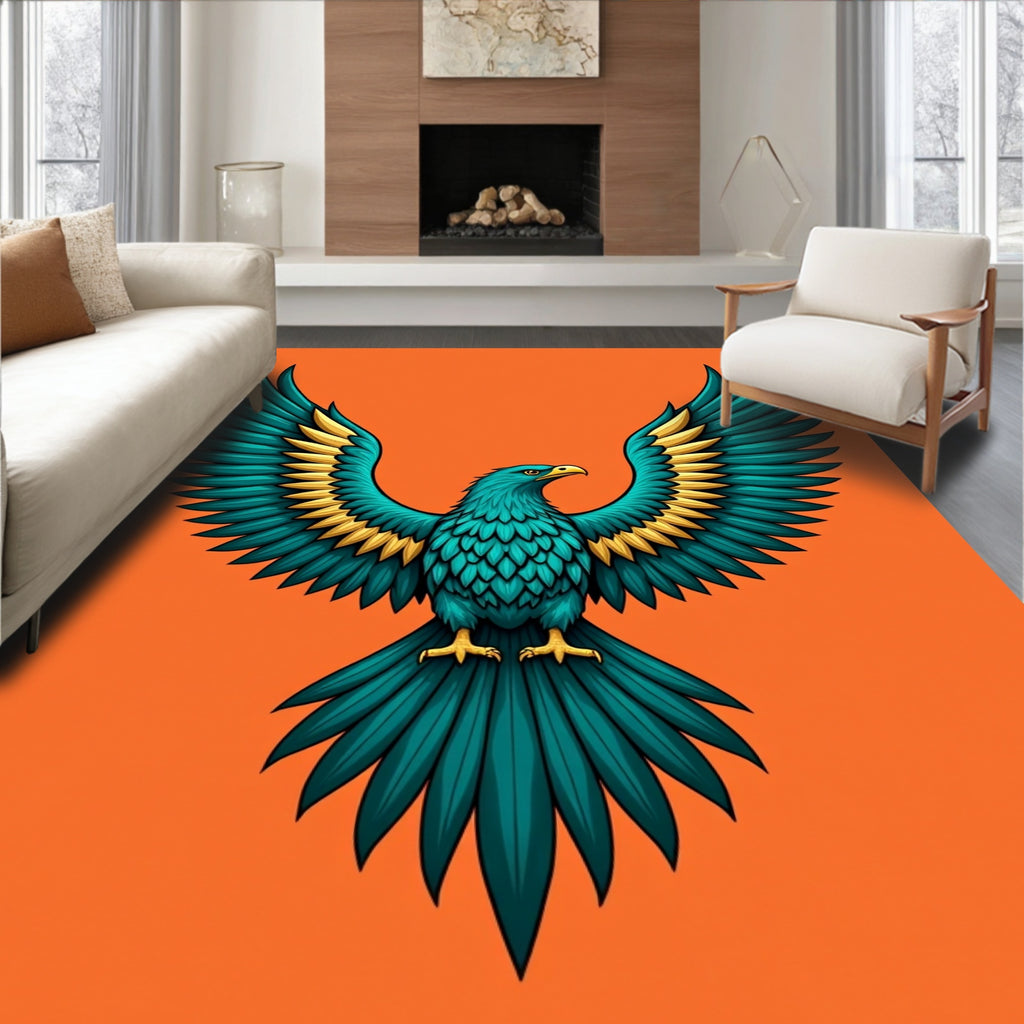 Majestic Teal Eagle With Gold Wings Rug