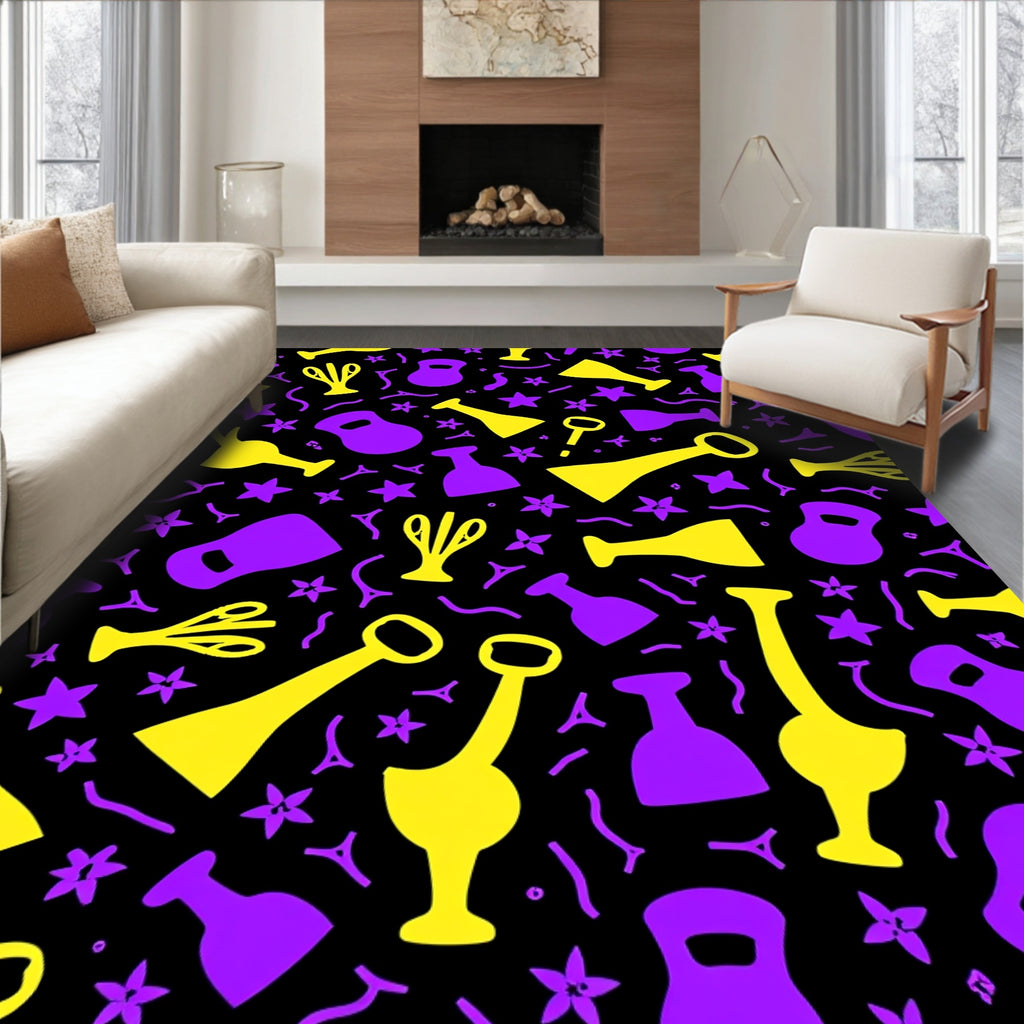 Whimsical Yellow Purple Abstract Collage Rug